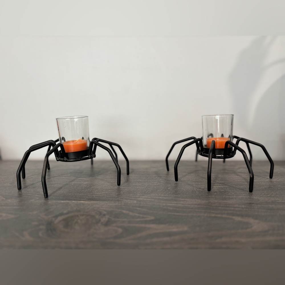 Halloween Black Metal Spider Tealight Candle Holder Set (2) - Picture 2 of 7